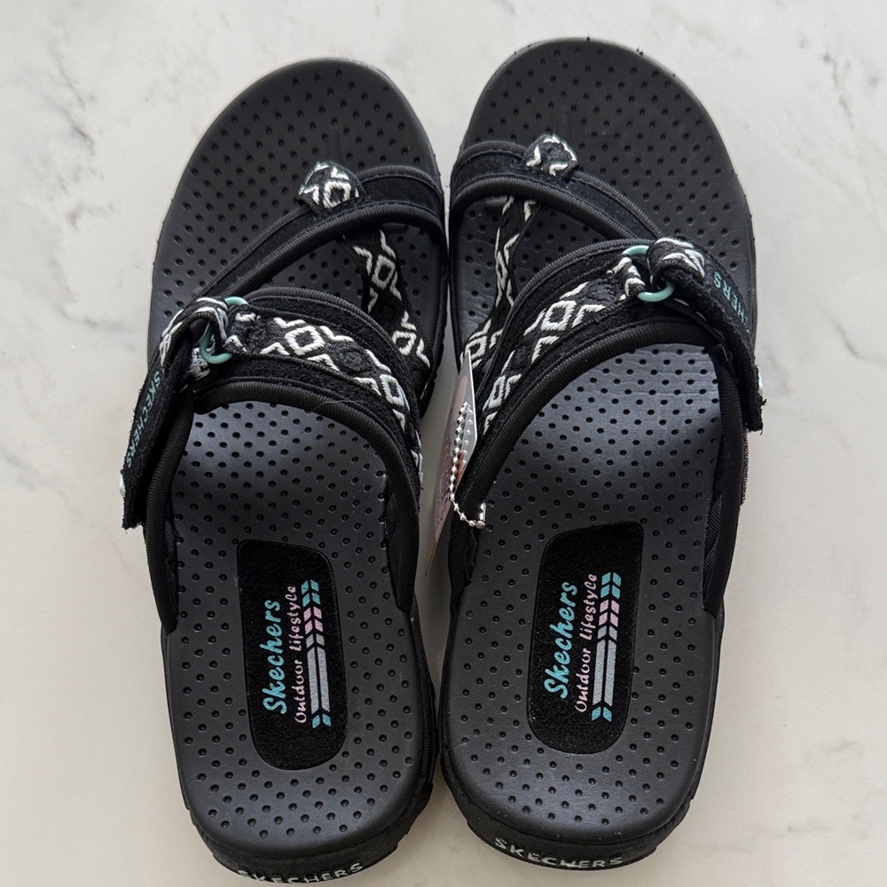 Skechers Black and Teal Slip-On Sport Sandals